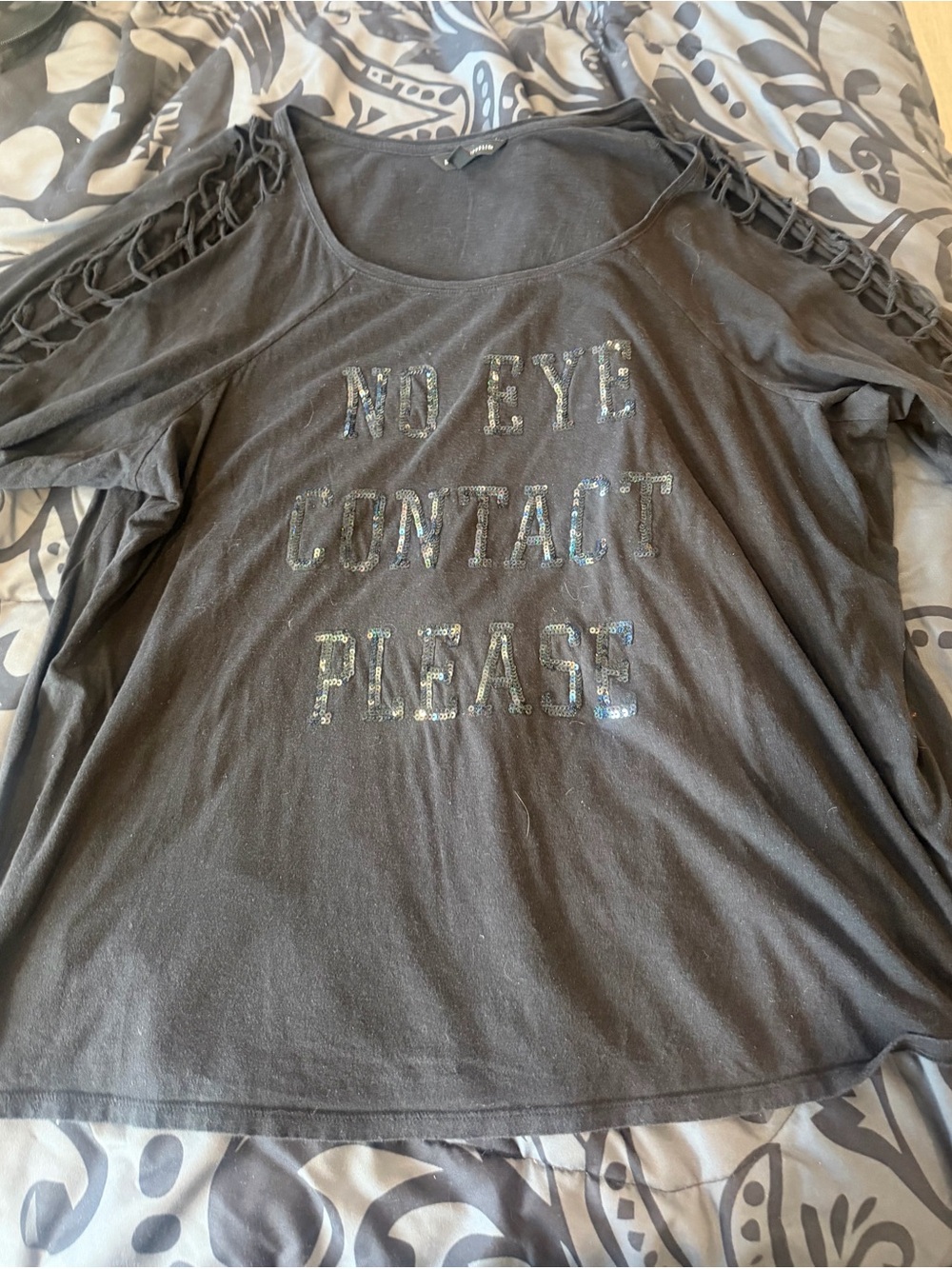 Rock & Republic Black Long Sleeve Tee with Sequin Text